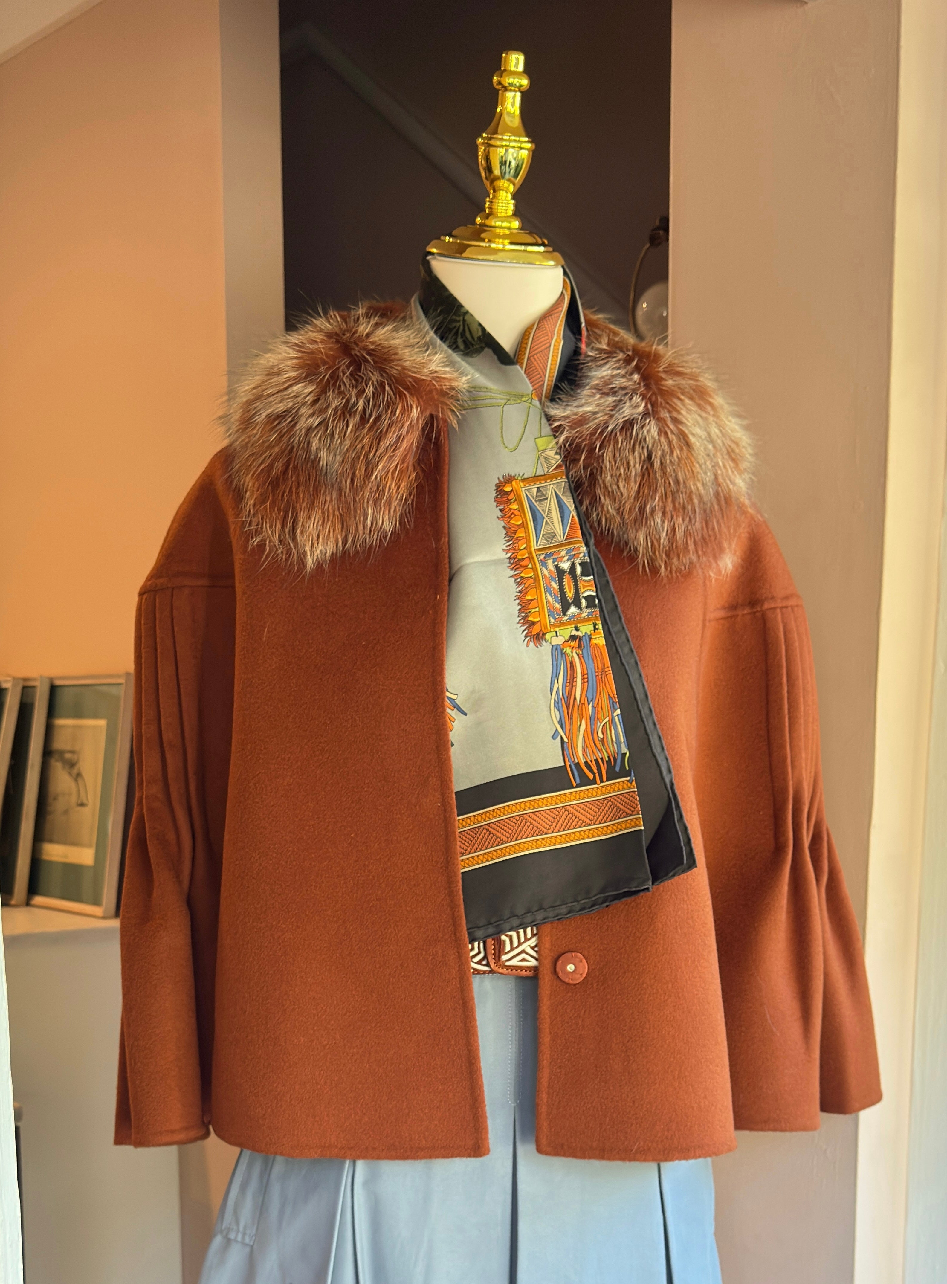 Italian Wool and Cashmere Capelet with Fox Trim