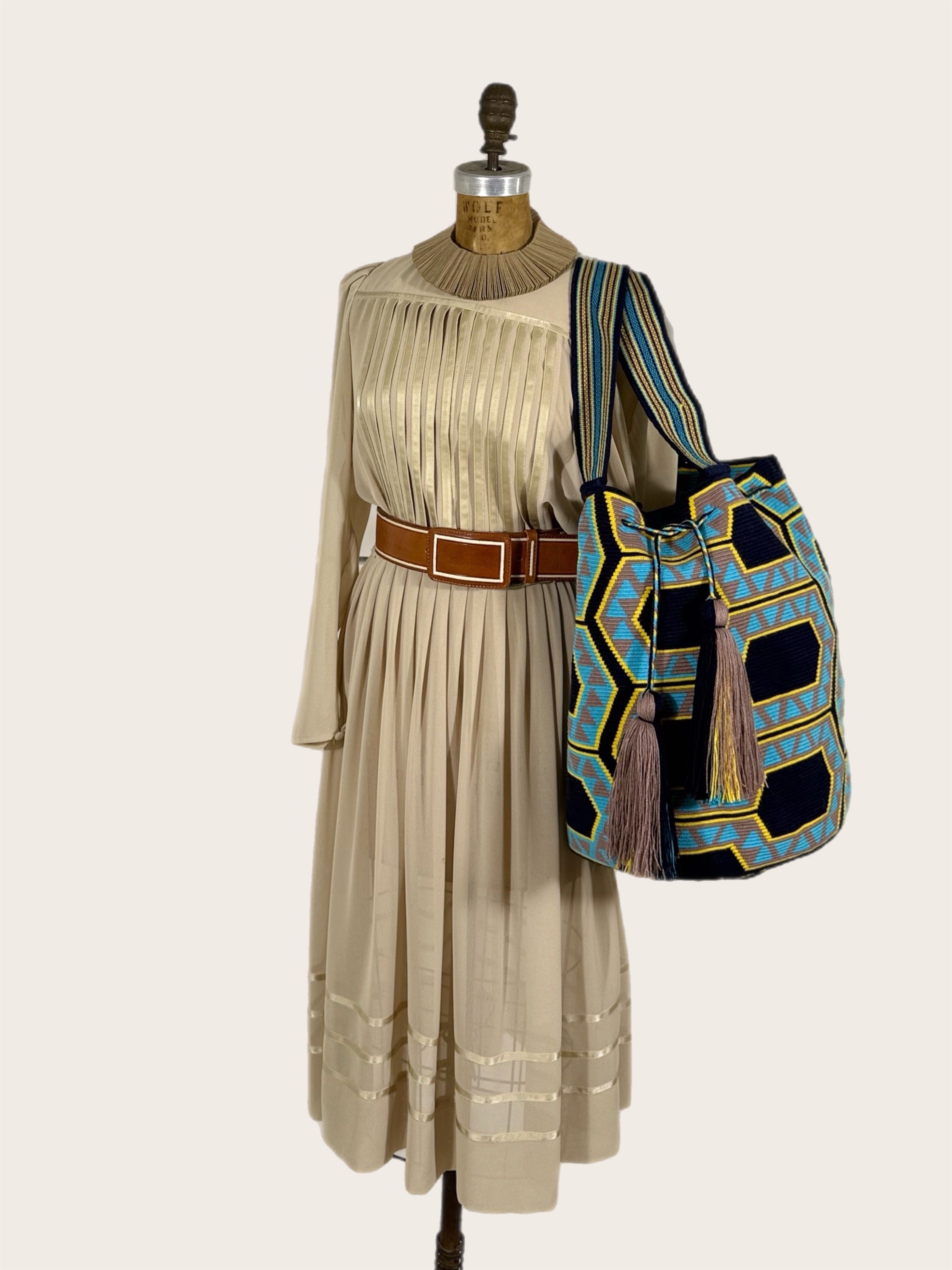 Navy Turquoise Yellow Mochila Wayuu Bag