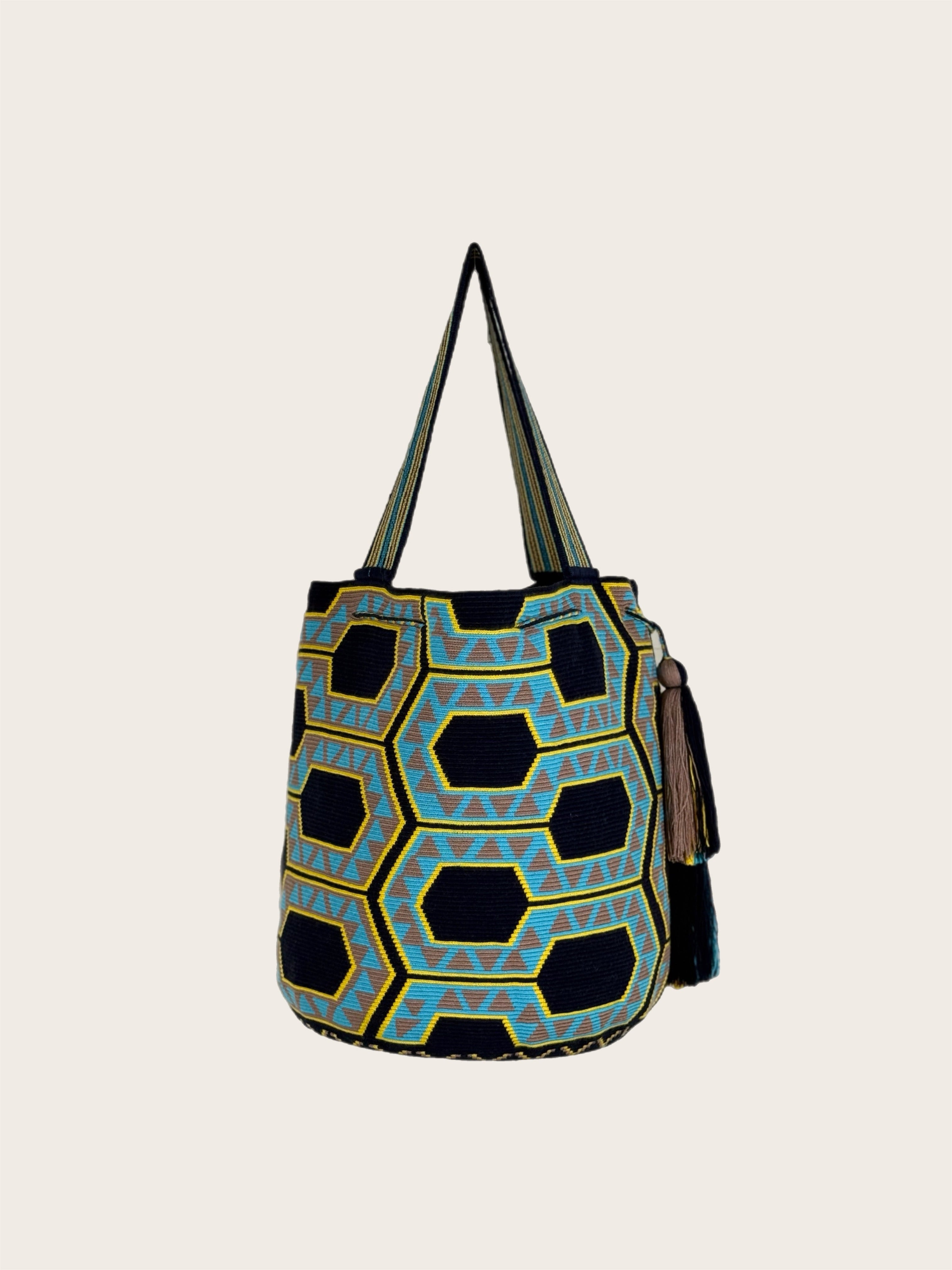 Navy Turquoise Yellow Mochila Wayuu Bag