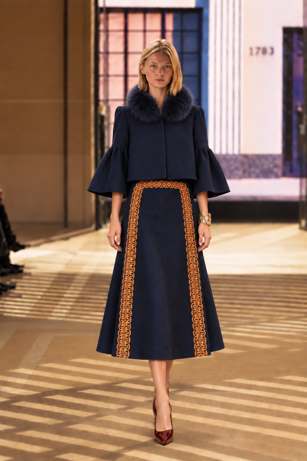 Italian Wool and Cashmere Capelet with Fox Trim