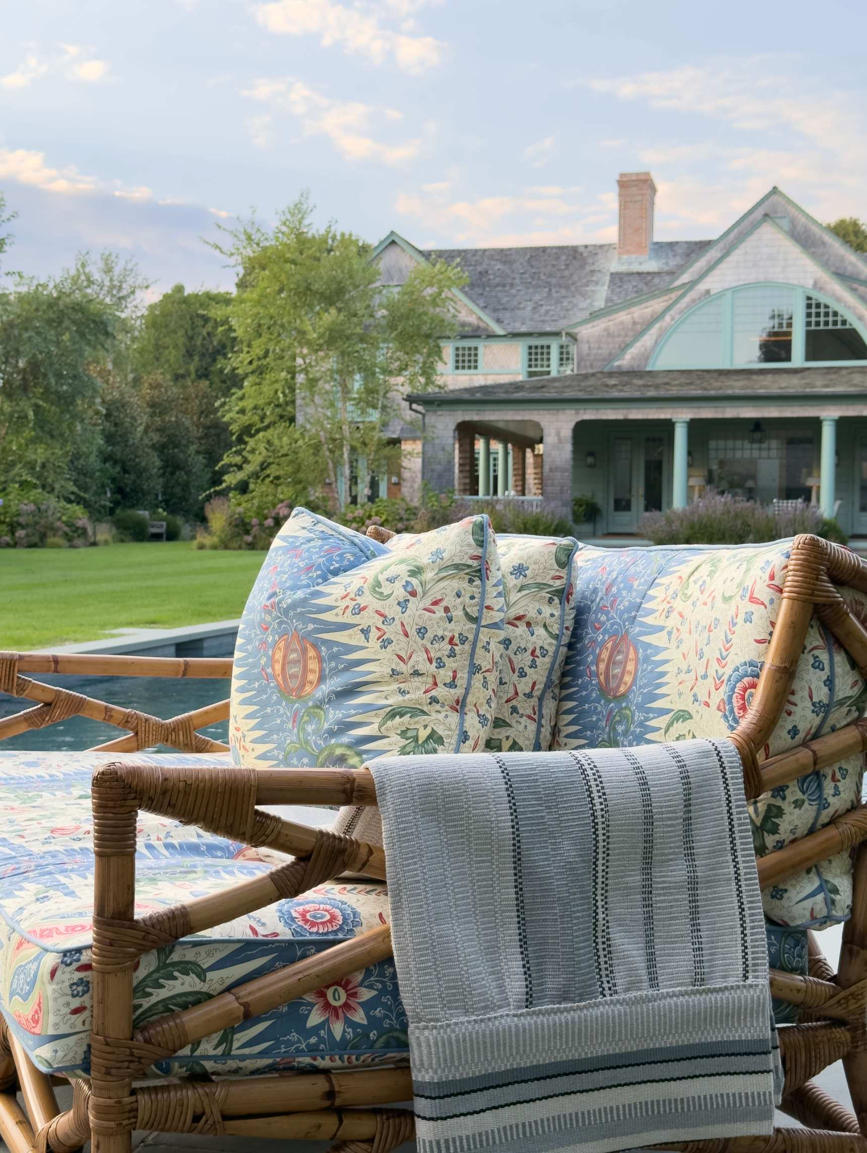 Gray Powder Blue and Bone Zenu Coverlet