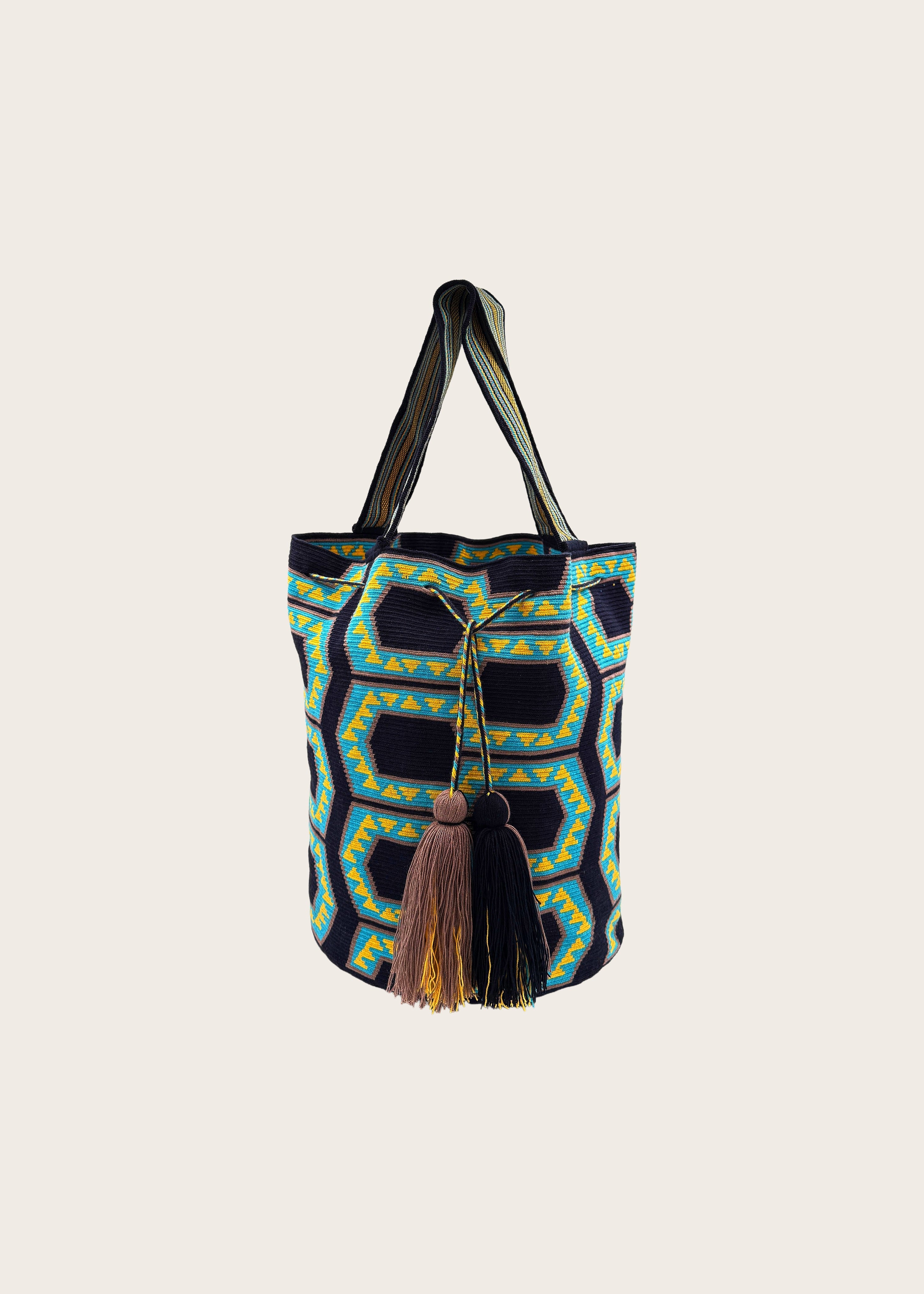 Navy Turquoise Yellow Tote