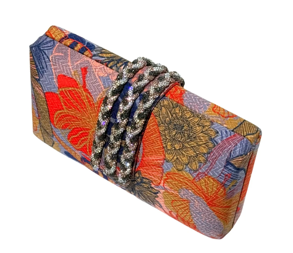 Saffron Braided Fringe Clutch angled view