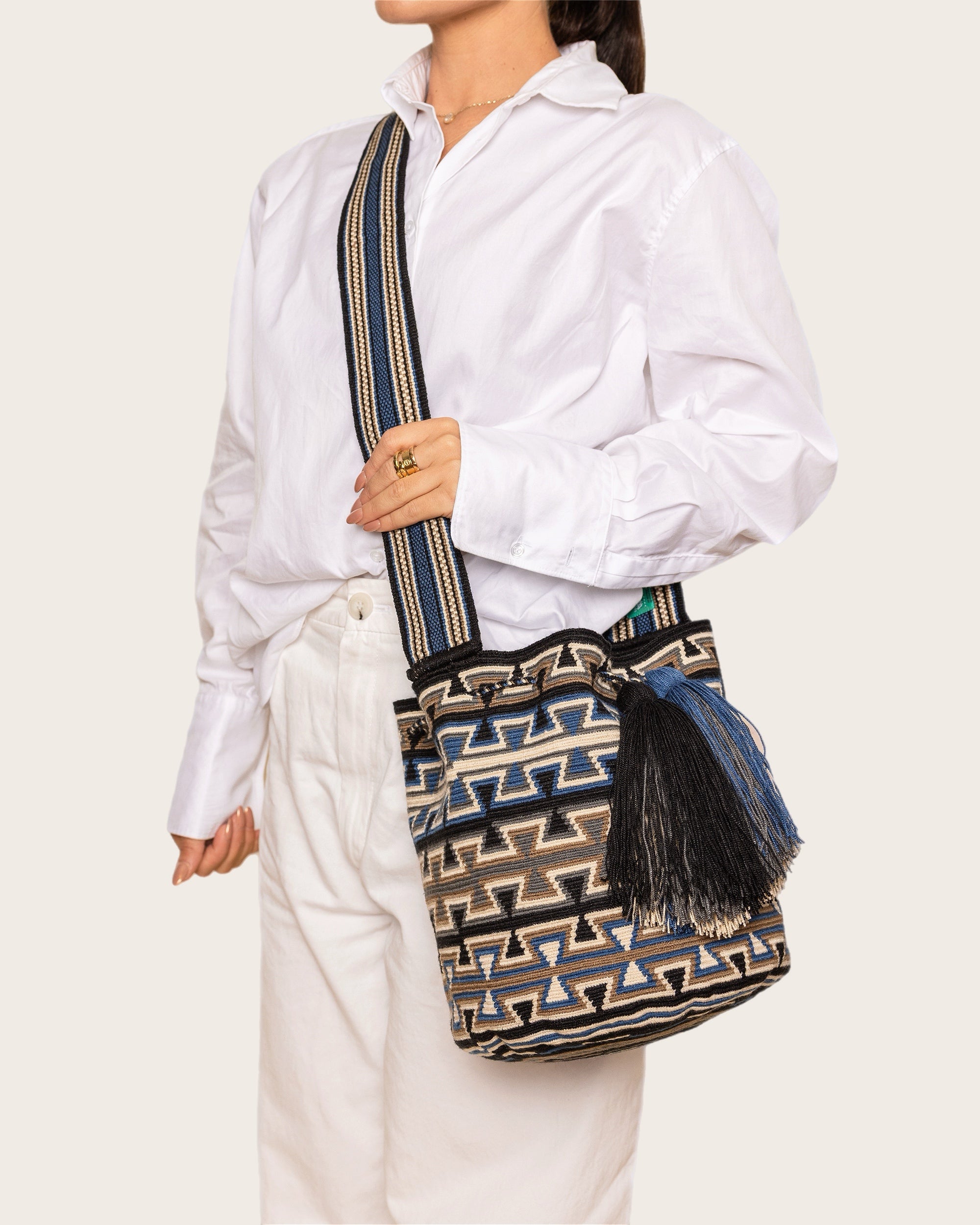 Navy Gray Bone Crossbody