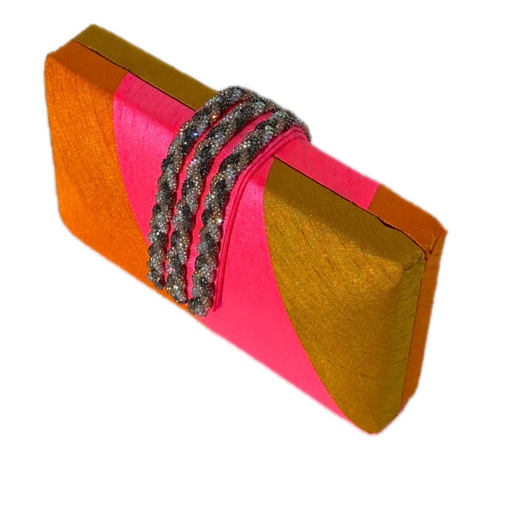 Papaya Pop Braided Fringe Clutch angled view