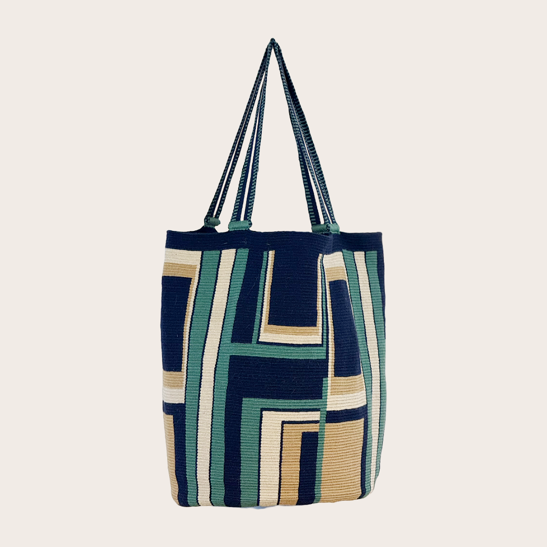 Navy Sage Beige Bone Mochila Wayuu Bag